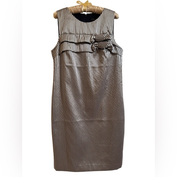 NWT Banana Republic Navy/ Silver Stripe Double Bow Shift Satin Dress Size 10 - Picture 3 of 9